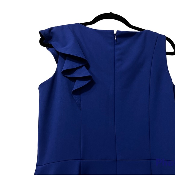 CALVIN KLEIN Asymmetrical Ruffle Dress in Royal Blue - Picture 9 of 11